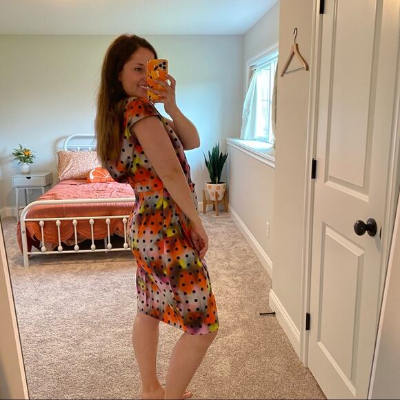 Lela Rose Red Pink Yellow Polka Dot Sheath Mini Dress 12 - Picture 6 of 16